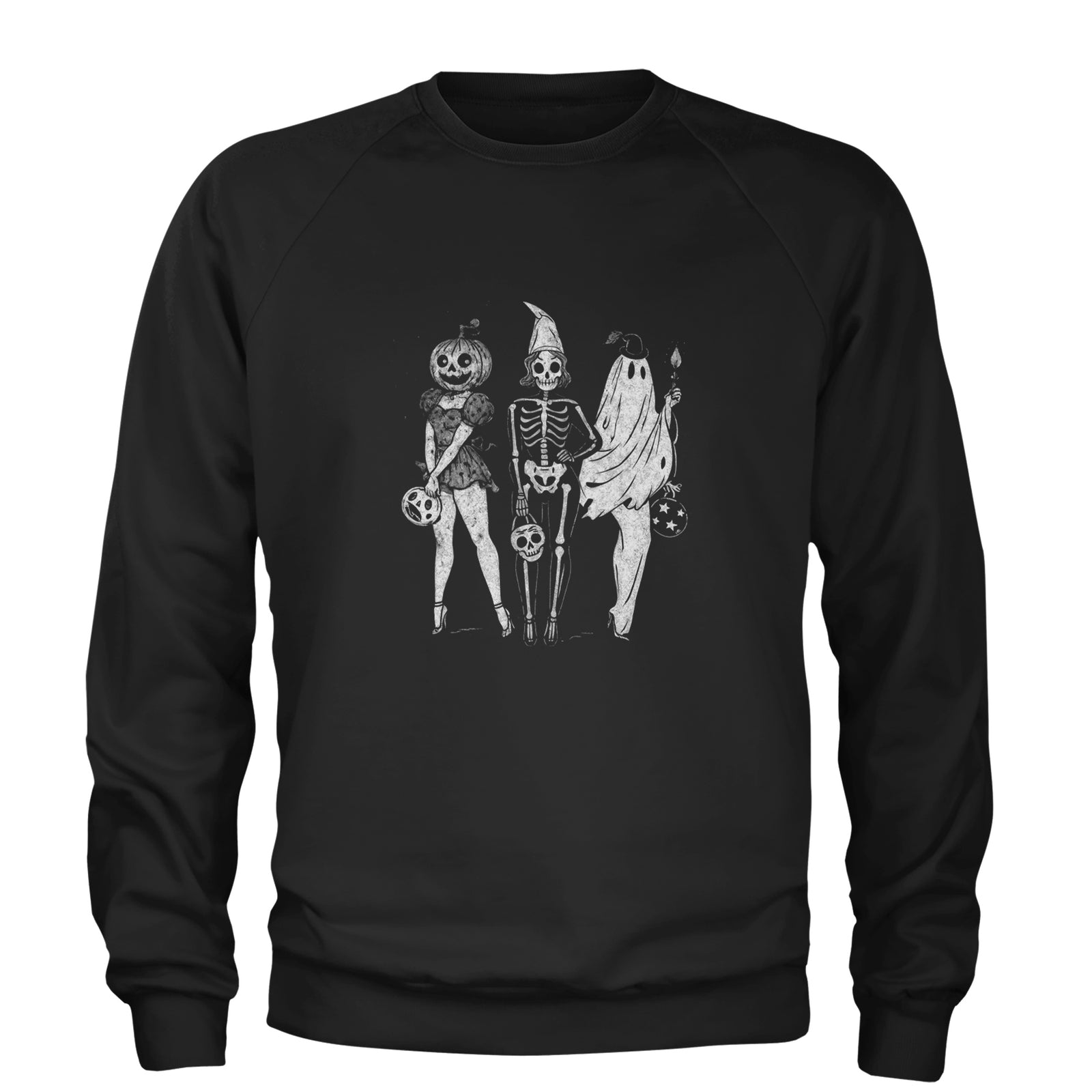 Vintage Spooky Squad Pinup Halloween Design Adult Crewneck Sweatshirt Black