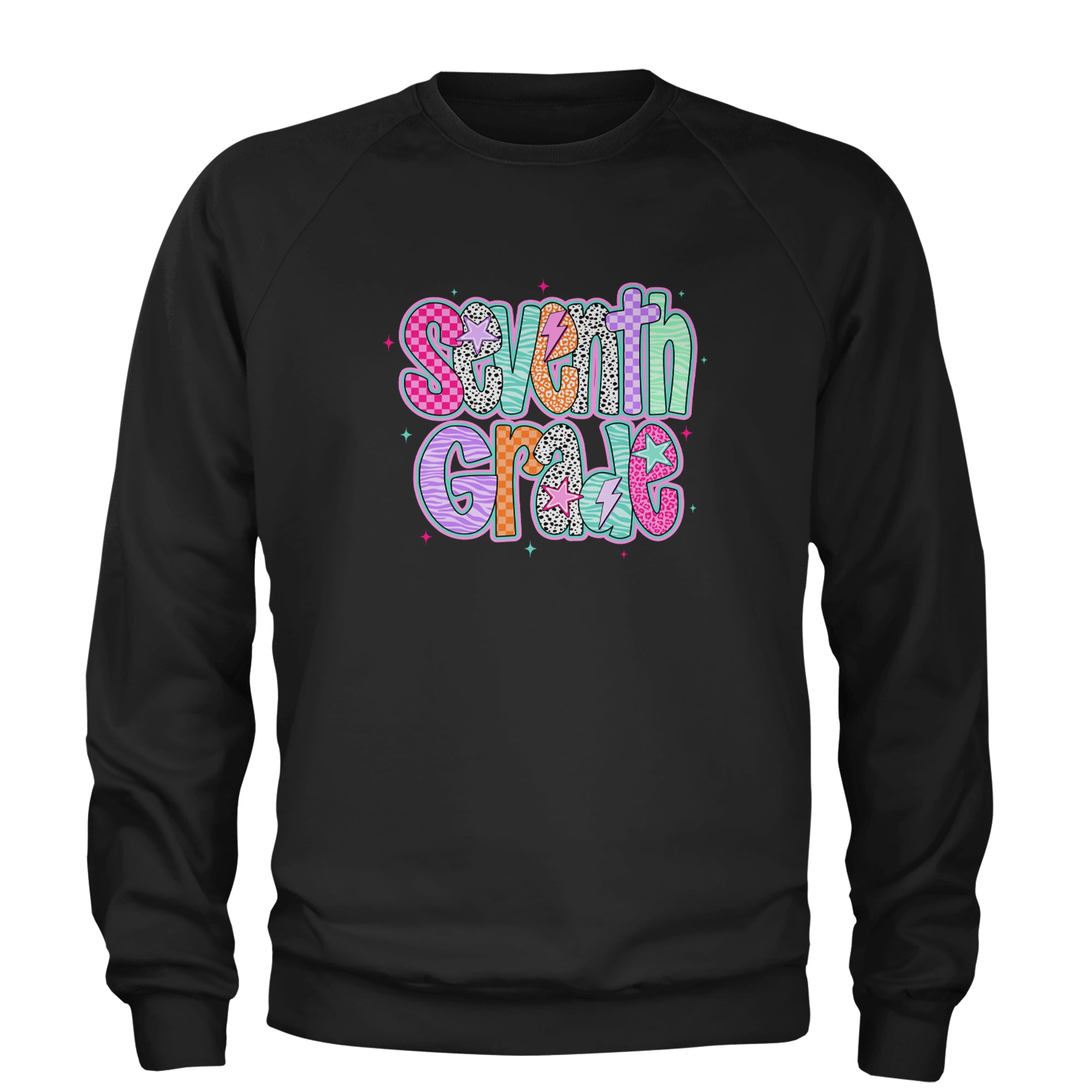 Seventh Grade Swagger Colorful Back to School Adult Crewneck Sweatshirt Black