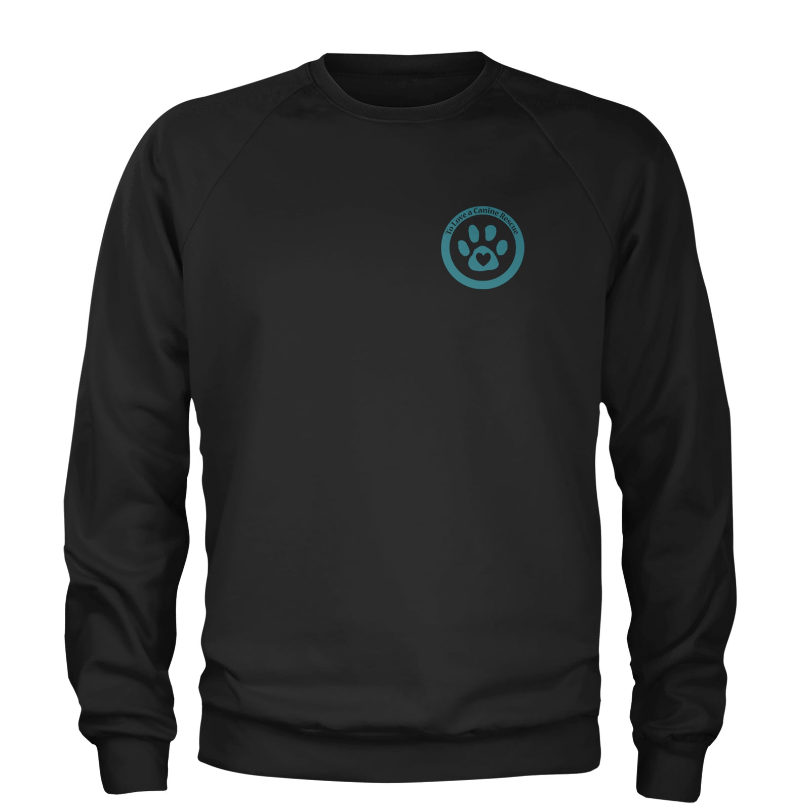 TLC To Love a Canine Dog Rescue Teal Adult Crewneck Sweatshirt Black