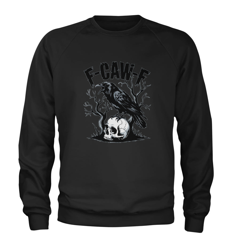F-Caw-F Crow On Skull F-ck Off Gothic graphic on Unisex Heavyweight Fleece Crewneck Sweatshirt in Black