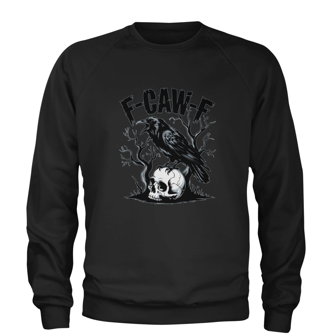 F-Caw-F Crow On Skull F-ck Off Gothic Adult Crewneck Sweatshirt Black