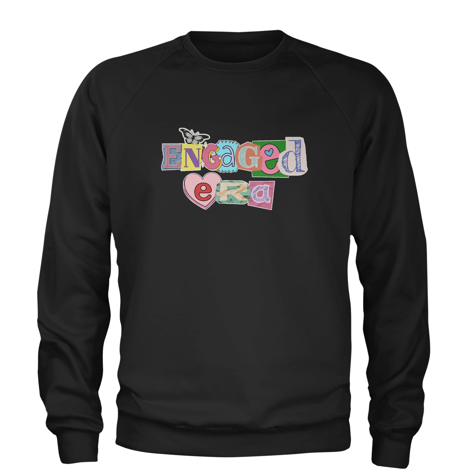 Engaged Era Aesthetic Retro Collage Design Adult Crewneck Sweatshirt Black