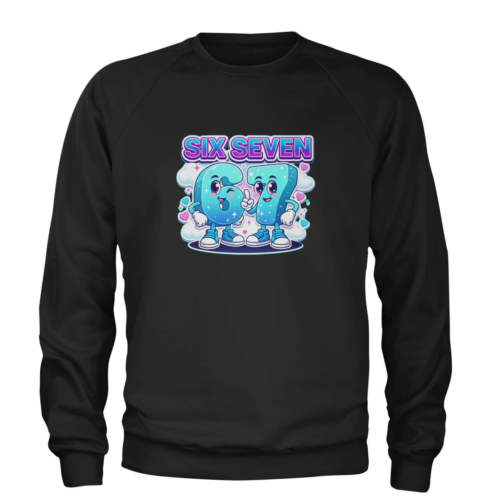 67 Six Seven Meme Kawaii Cloud Adult Crewneck Sweatshirt Black