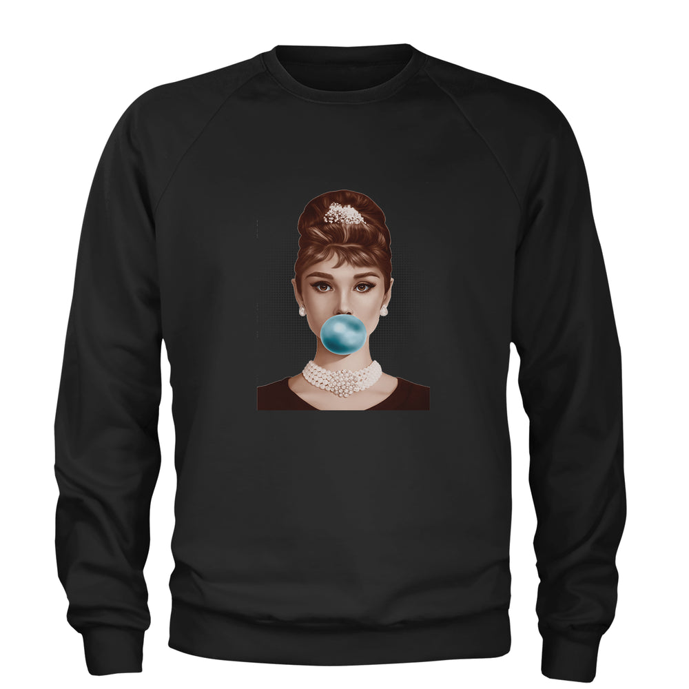 Audrey Hepburn Chewing Bubble Gum American Icon Adult Crewneck Sweatshirt Black