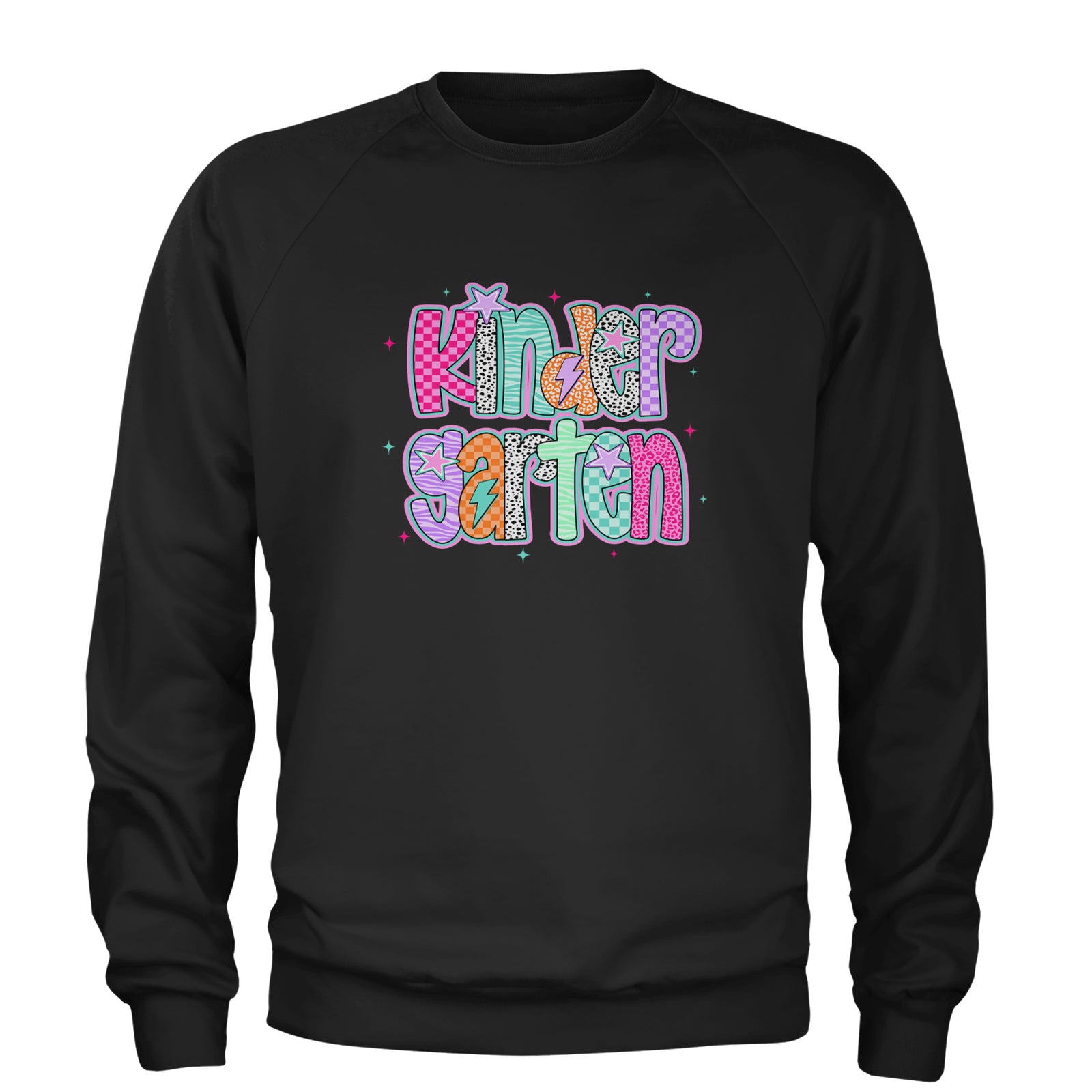 Kindergarten Cutie Colorful Back to School Adult Crewneck Sweatshirt Black