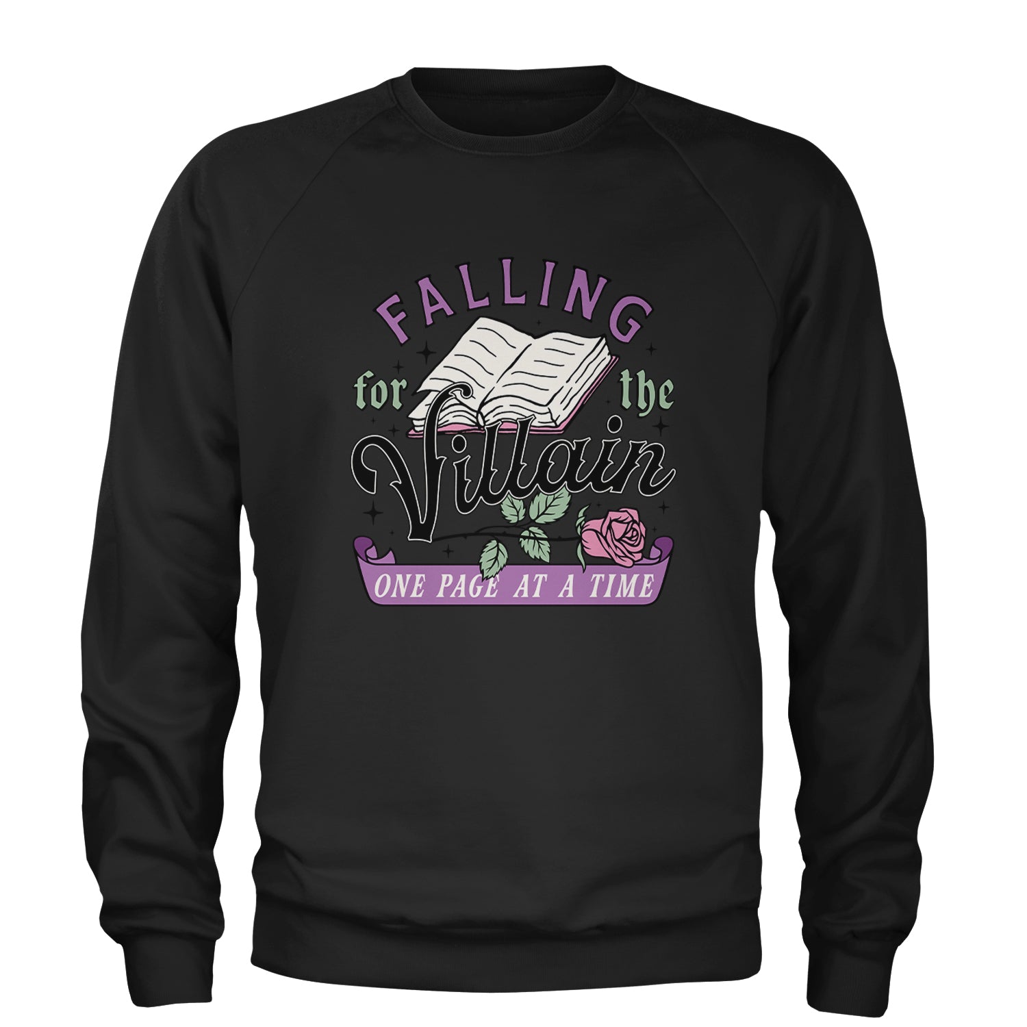 Falling For The Villain One Page At A Time Adult Crewneck Sweatshirt White