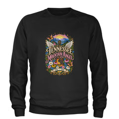 Tennessee Mountain Angel Wings Dolly Adult Crewneck Sweatshirt Black