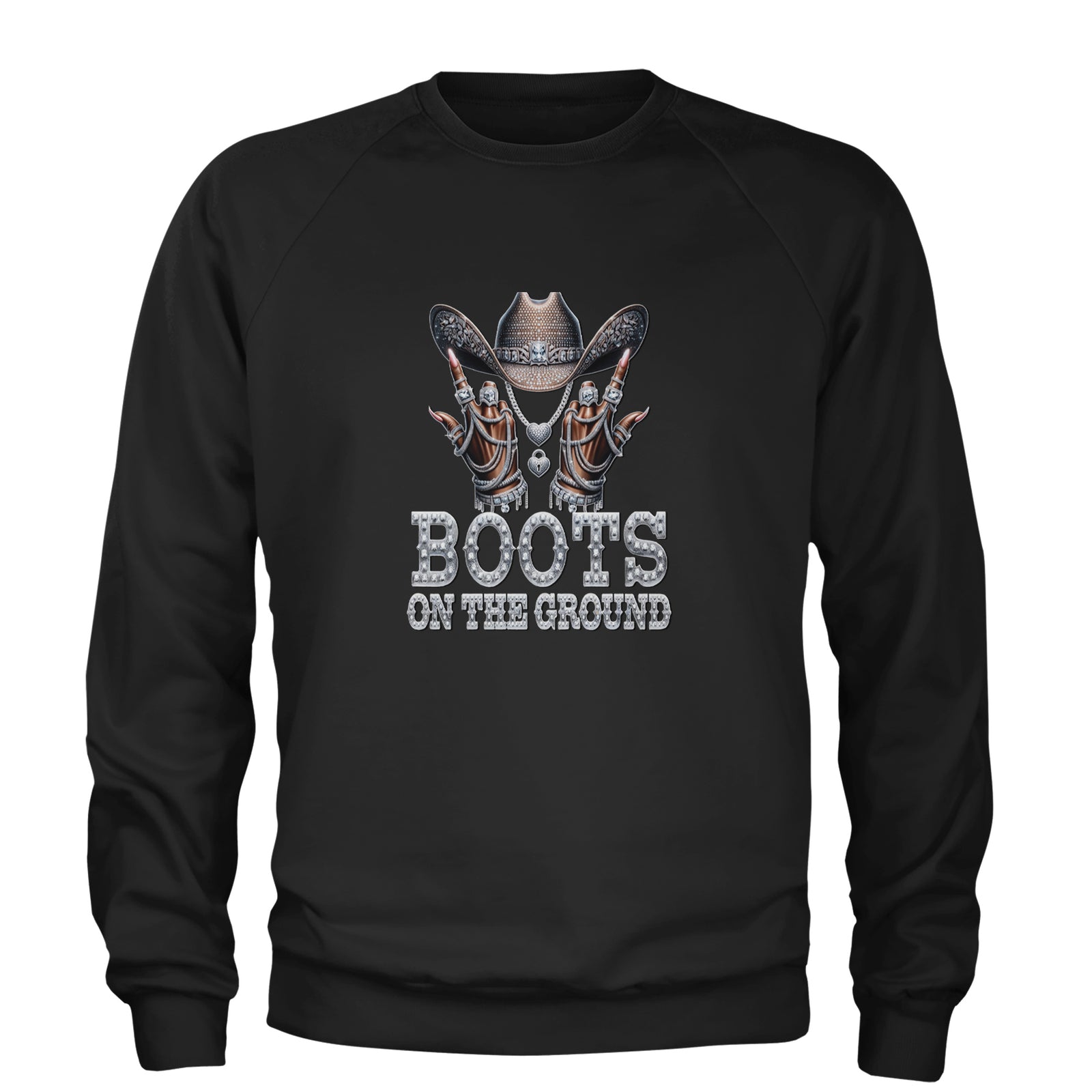 Boots On The Ground Bling Adult Crewneck Sweatshirt Black