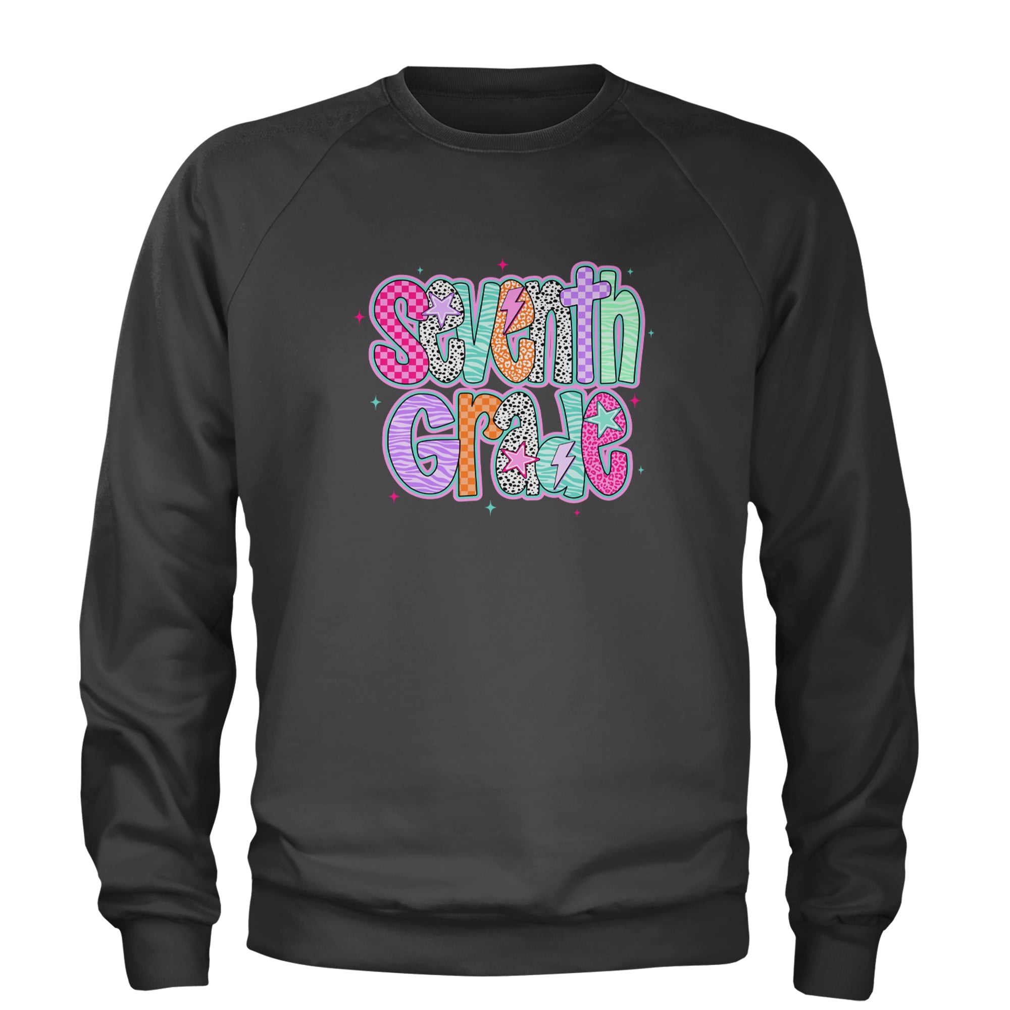 Seventh Grade Swagger Colorful Back to School Adult Crewneck Sweatshirt Charcoal Grey
