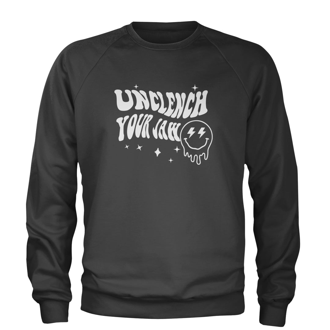 Unclench Your Jaw Festival Rave EDM Adult Crewneck Sweatshirt Charcoal Grey