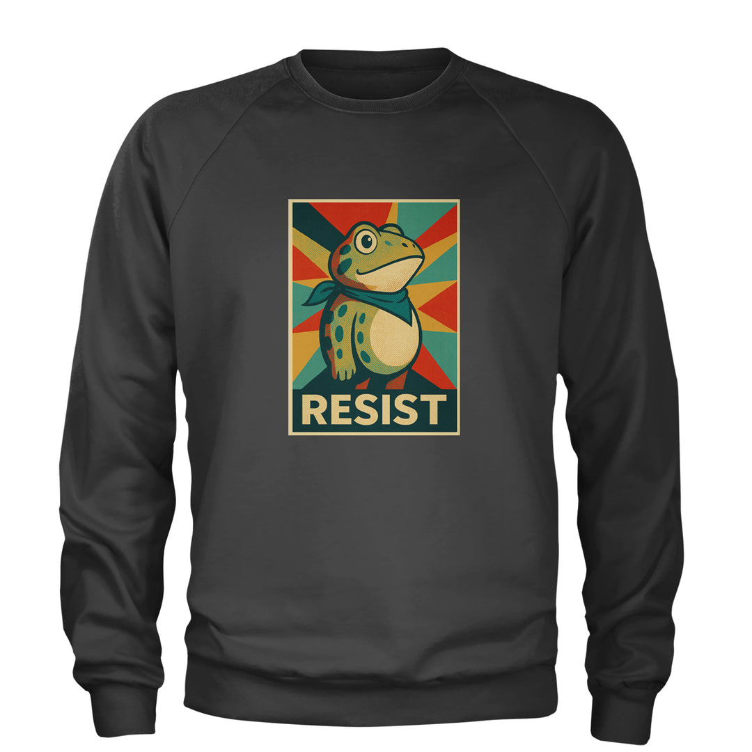 Resist Portland Protest Frog Adult Crewneck Sweatshirt Charcoal Grey