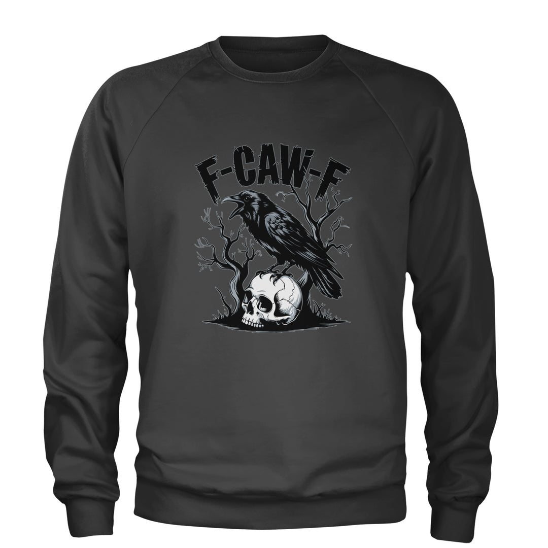 F-Caw-F Crow On Skull F-ck Off Gothic Adult Crewneck Sweatshirt Charcoal Grey