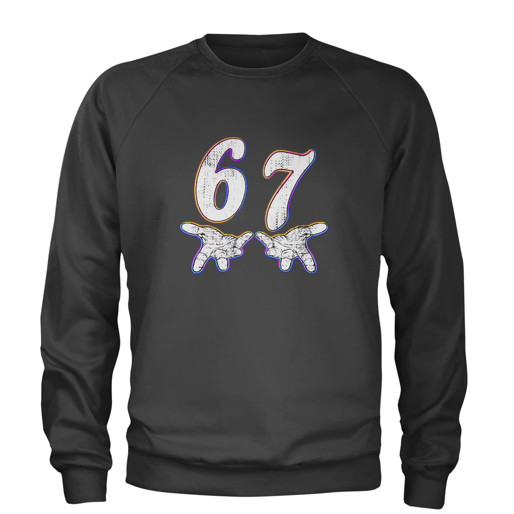 67 Hands Meme Viral Drill graphic on Unisex Heavyweight Fleece Crewneck Sweatshirt in Charcoal Grey