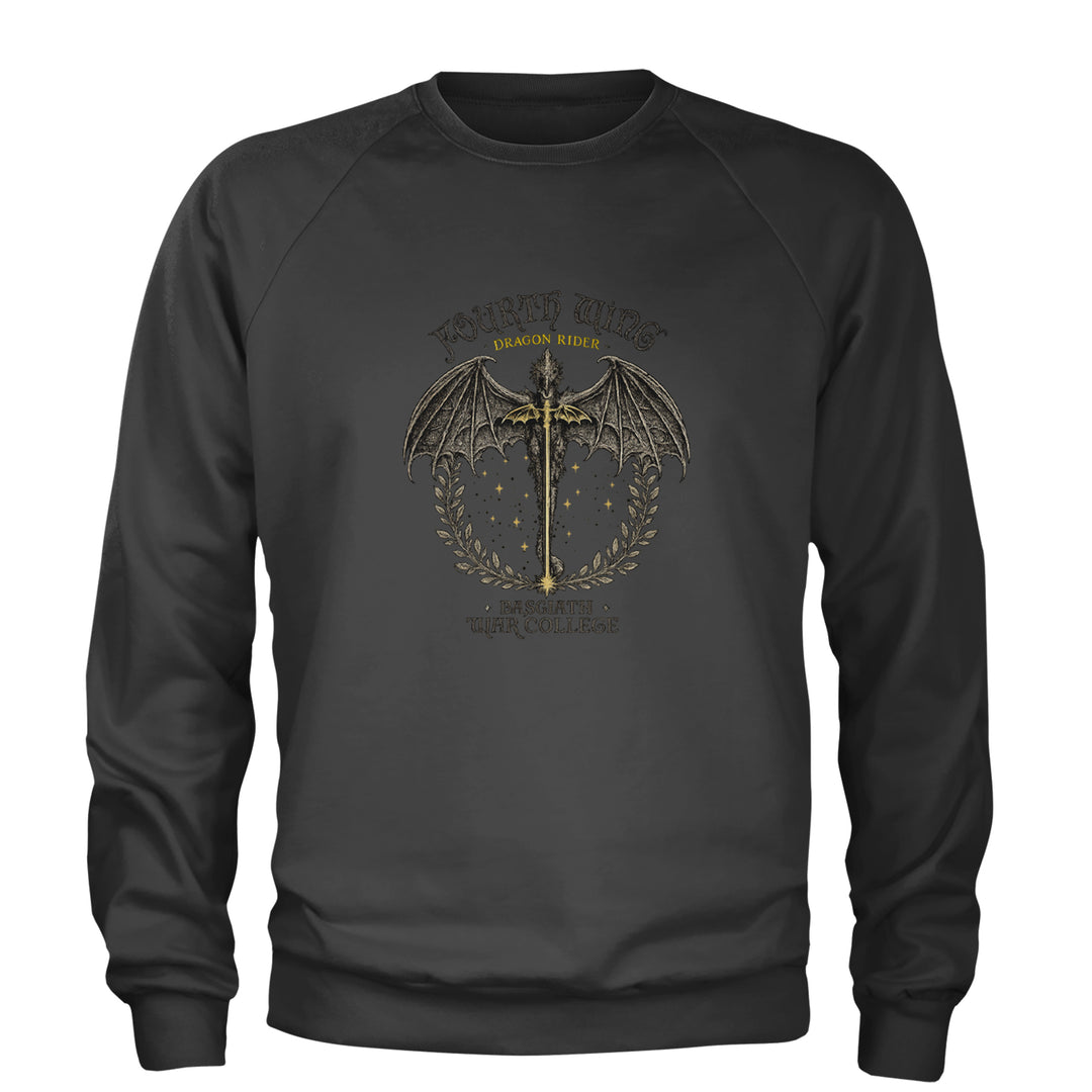 Fourth Wing Dragon Rider Vintage Basgiath War College Adult Crewneck Sweatshirt Charcoal Grey