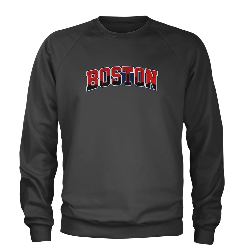 Boston City Pride Skyline Adult Crewneck Sweatshirt Charcoal Grey