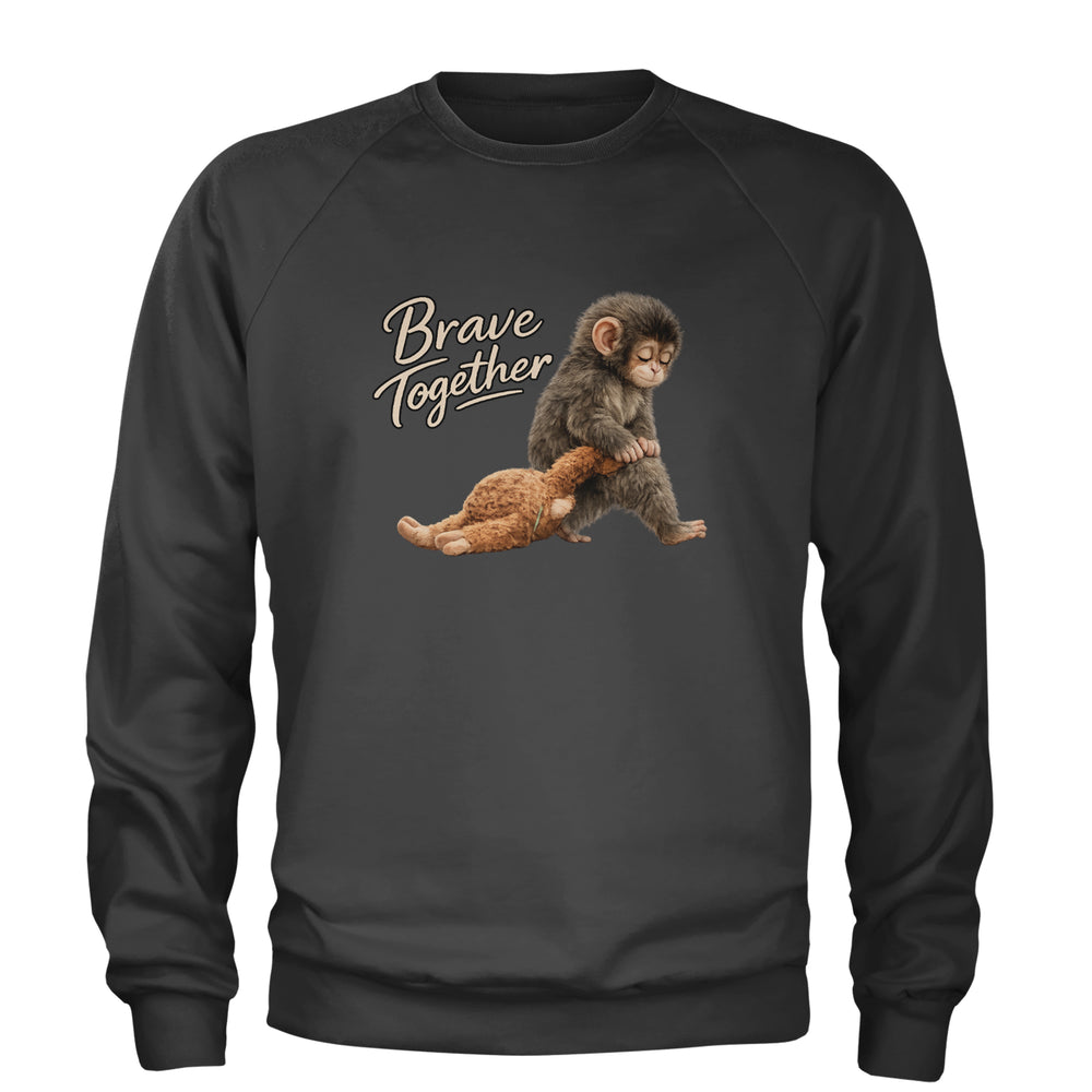Punch Brave Together Stuffed Animal graphic on Unisex Heavyweight Fleece Crewneck Sweatshirt in Charcoal Grey