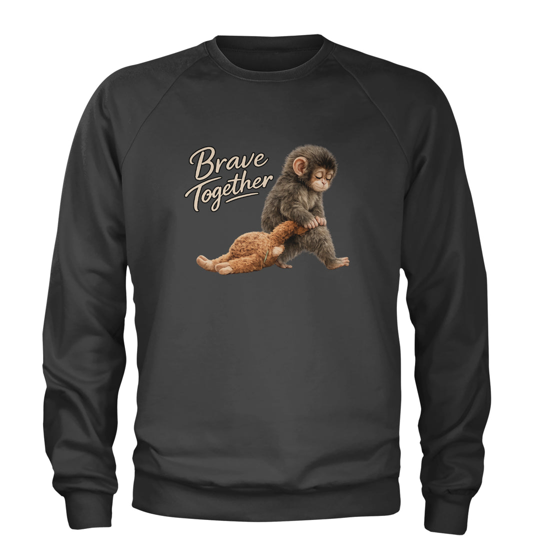 Punch Brave Together Stuffed Animal Adult Crewneck Sweatshirt Charcoal Grey