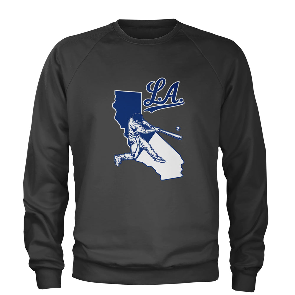 Los Angeles Baseball Batter Up Adult Crewneck Sweatshirt Charcoal Grey