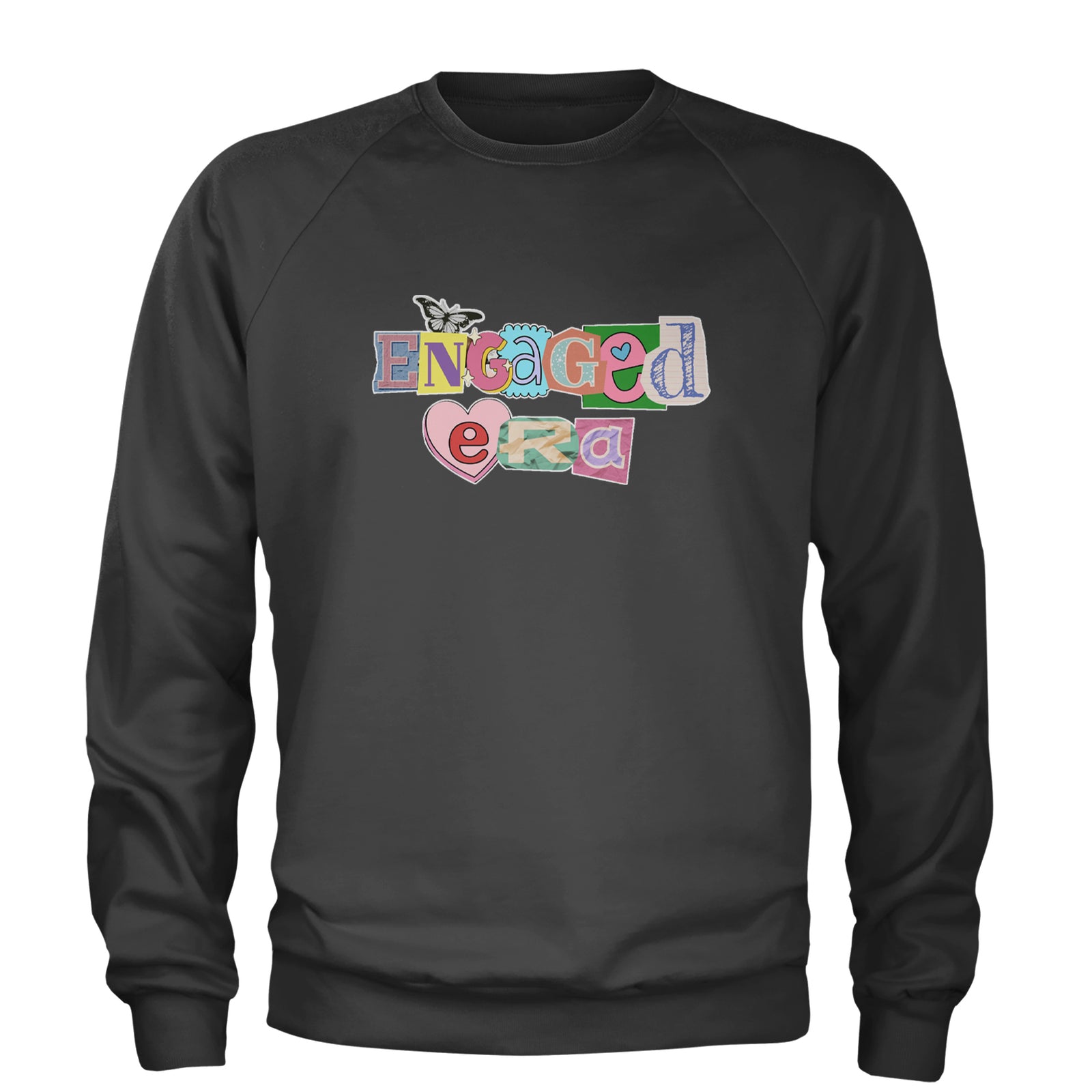 Engaged Era Aesthetic Retro Collage Design Adult Crewneck Sweatshirt Black