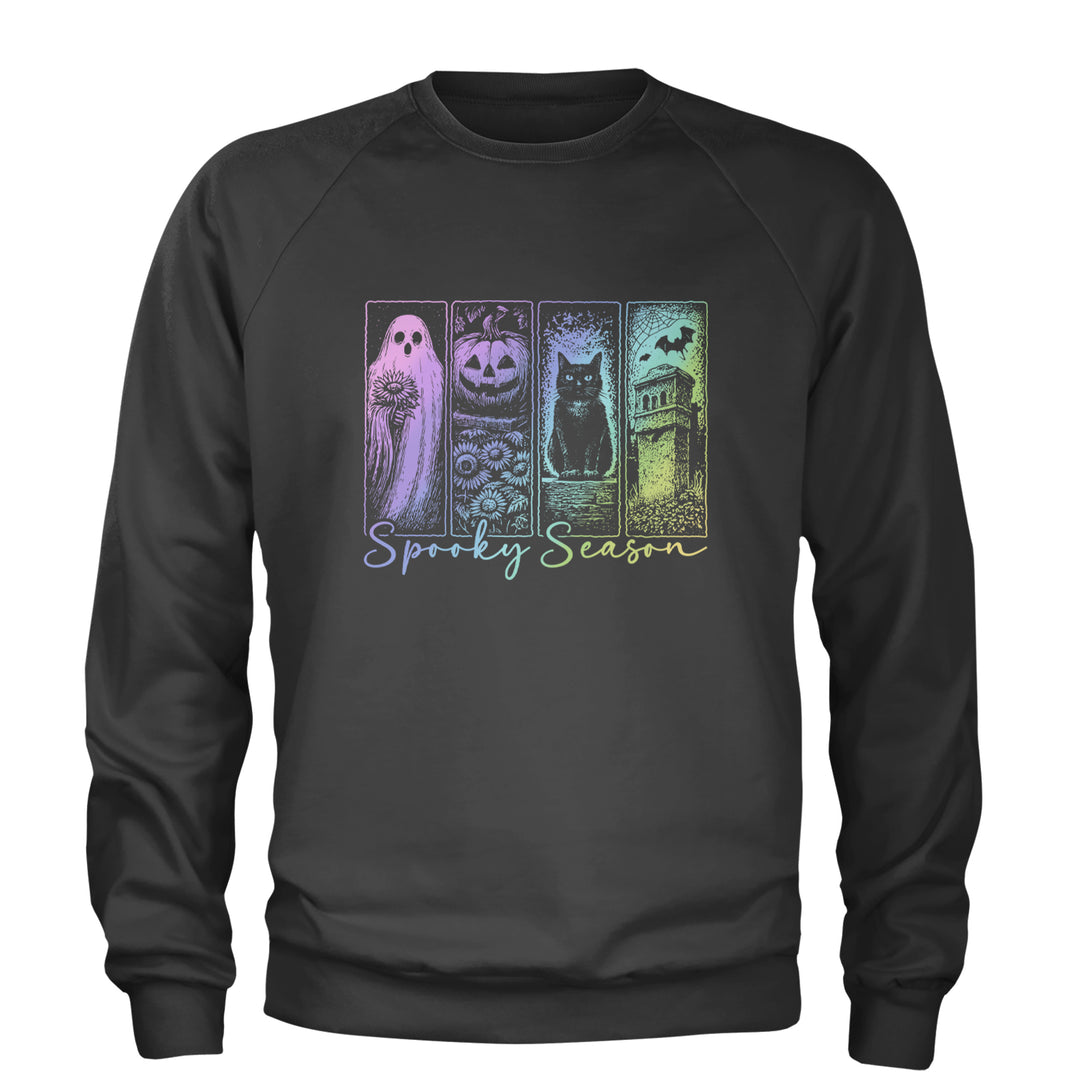Spooky Season Cute Pastel Halloween Design Adult Crewneck Sweatshirt Charcoal Grey