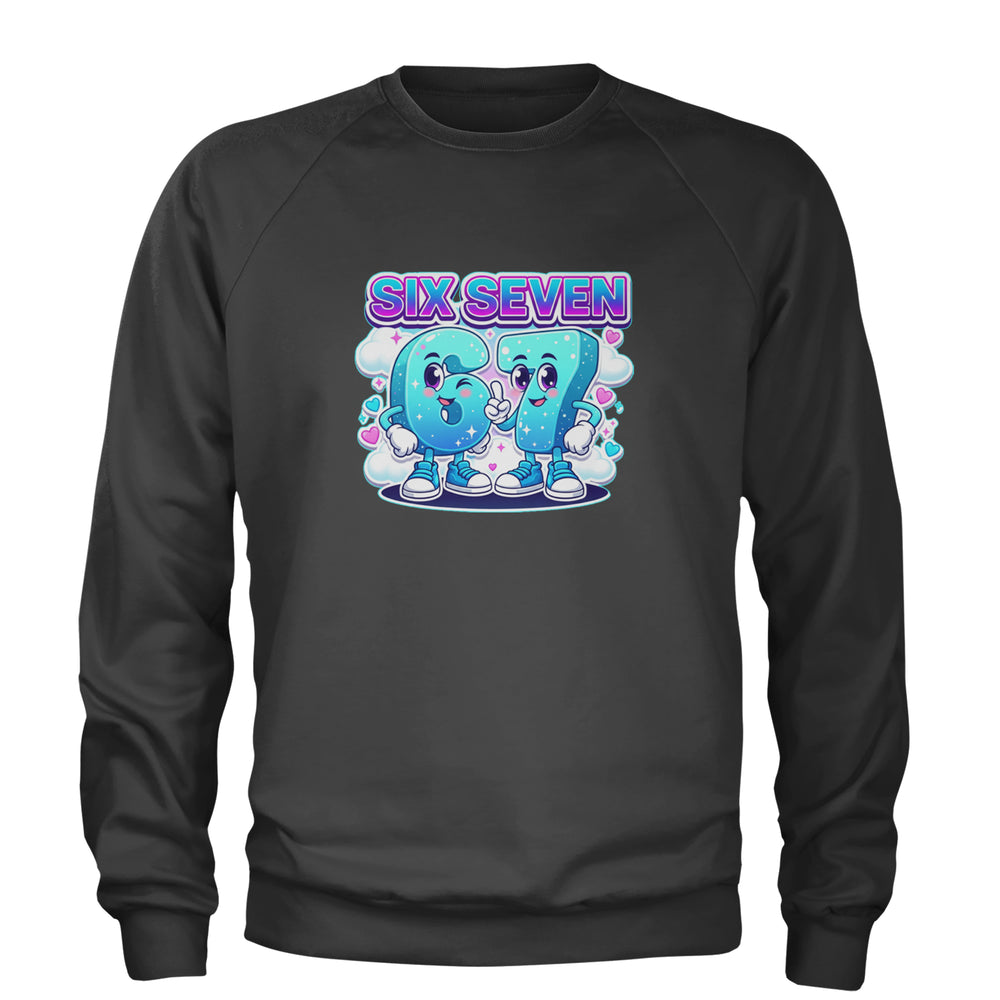 67 Six Seven Meme Kawaii Cloud graphic on Unisex Heavyweight Fleece Crewneck Sweatshirt in Charcoal Grey