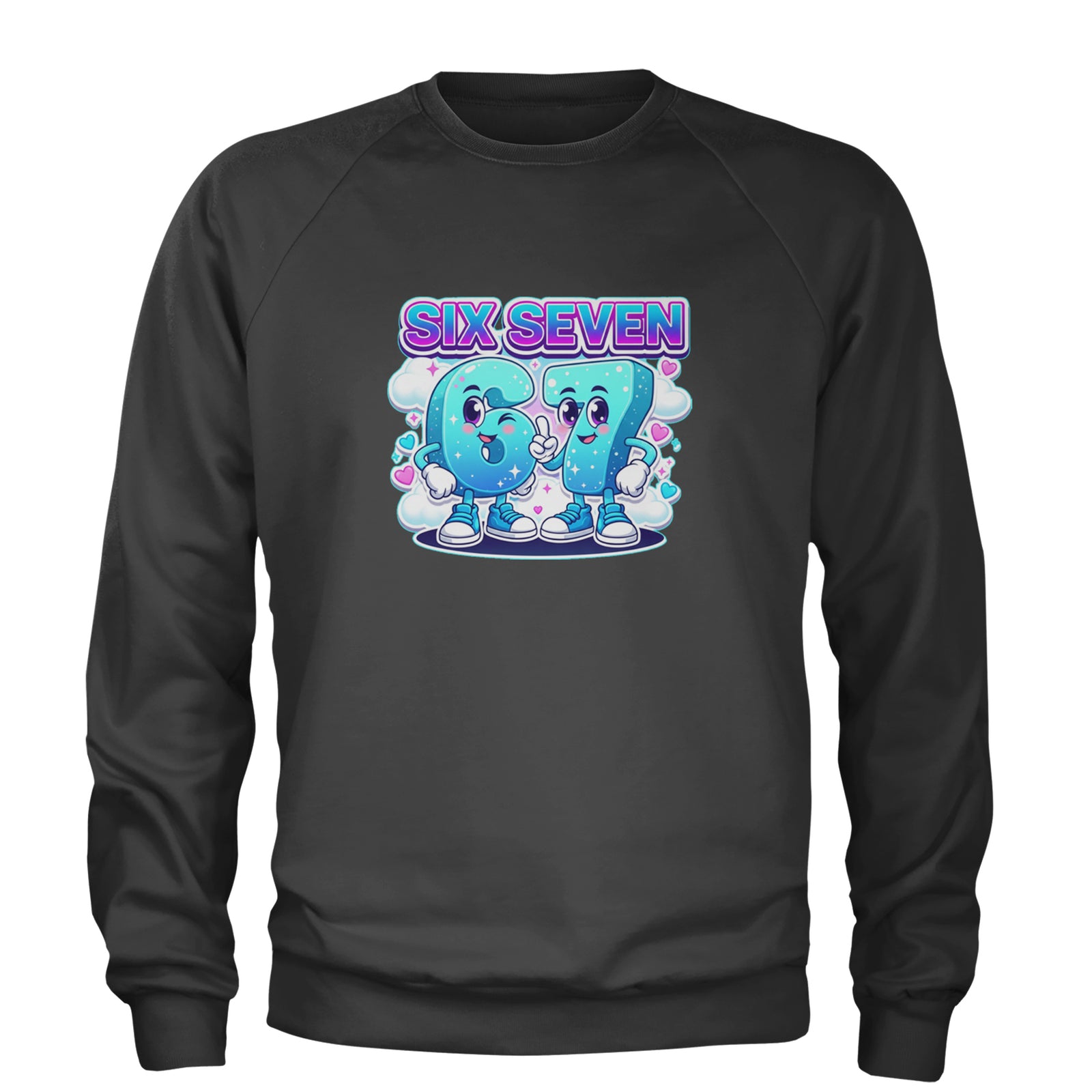 67 Six Seven Meme Kawaii Cloud Adult Crewneck Sweatshirt Black