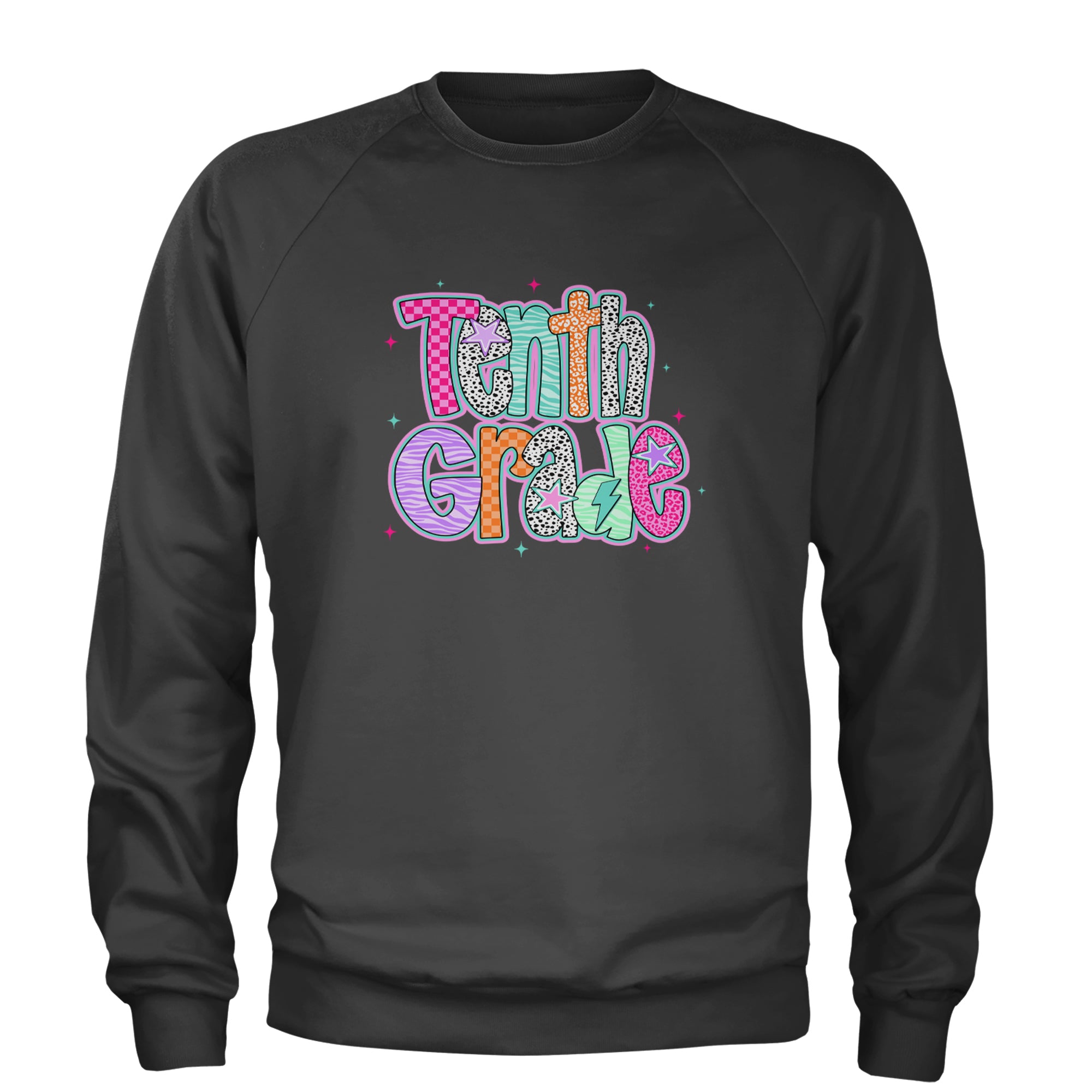 Tenth Grade Trendsetter Colorful Back to School Adult Crewneck Sweatshirt Charcoal Grey