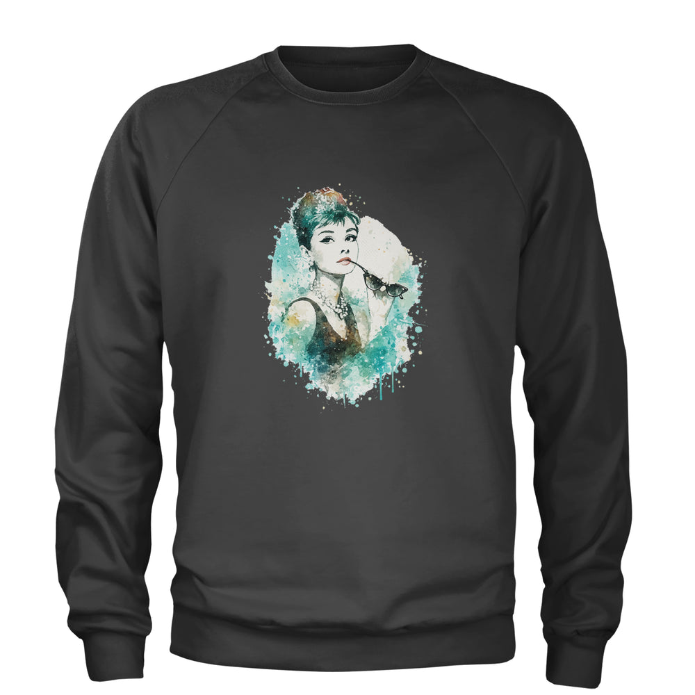Mrs. Herpburn Iconic Watercolors Adult Crewneck Sweatshirt Charcoal Grey