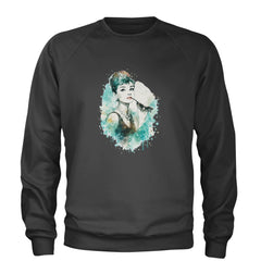 Mrs. Herpburn Iconic Watercolors Adult Crewneck Sweatshirt Charcoal Grey
