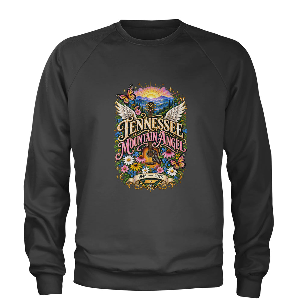 Tennessee Mountain Angel Wings Dolly Adult Crewneck Sweatshirt Charcoal Grey