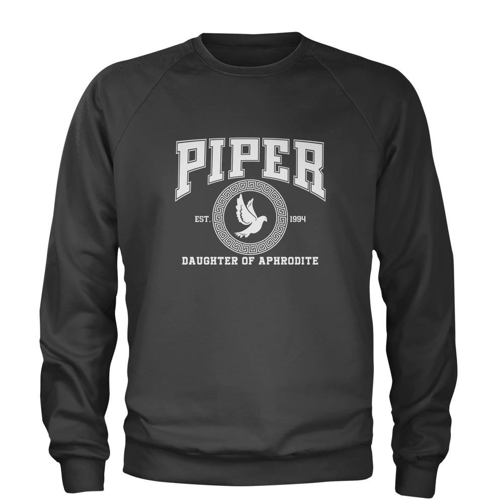 Piper Daughter of Aphrodite Rebel Heart graphic on Unisex Heavyweight Fleece Crewneck Sweatshirt in Charcoal Grey