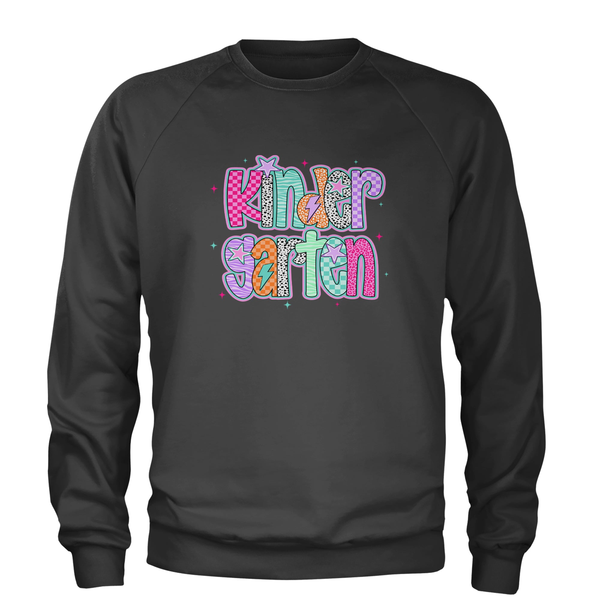 Kindergarten Cutie Colorful Back to School Adult Crewneck Sweatshirt Charcoal Grey