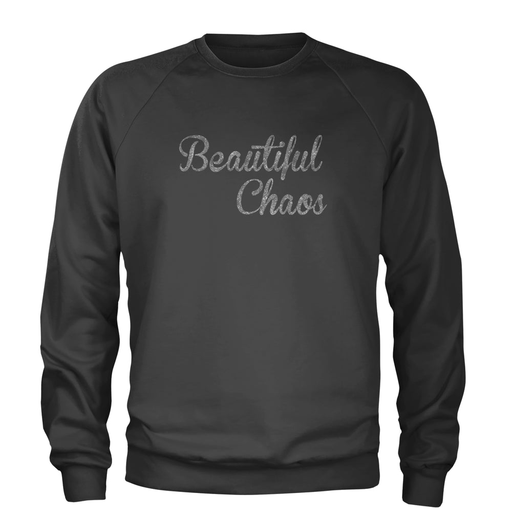 Beautiful Chaos Glitter Music Festival Adult Crewneck Sweatshirt Charcoal Grey