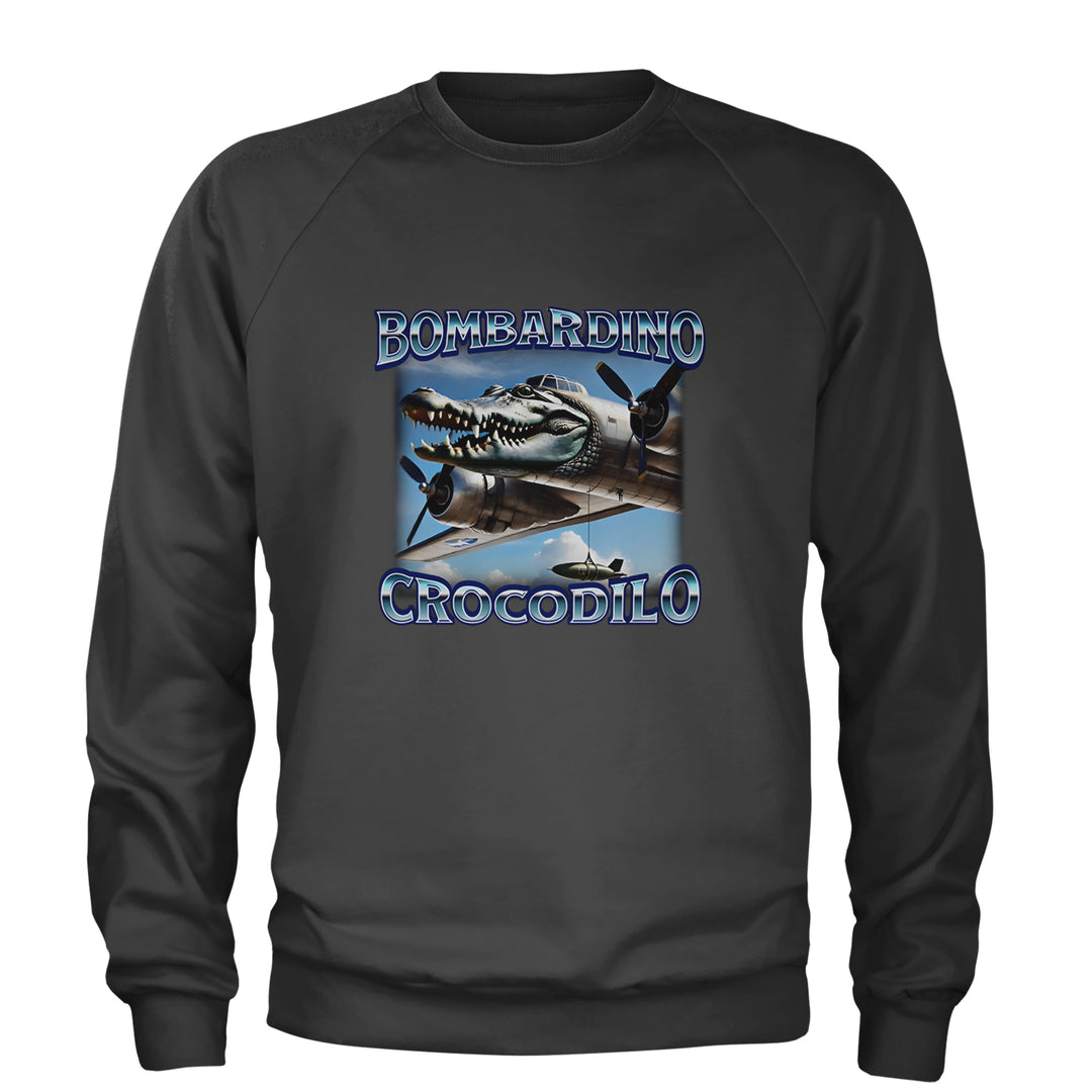 Bombardino Crocodilo Brainrot Adult Crewneck Sweatshirt Charcoal Grey