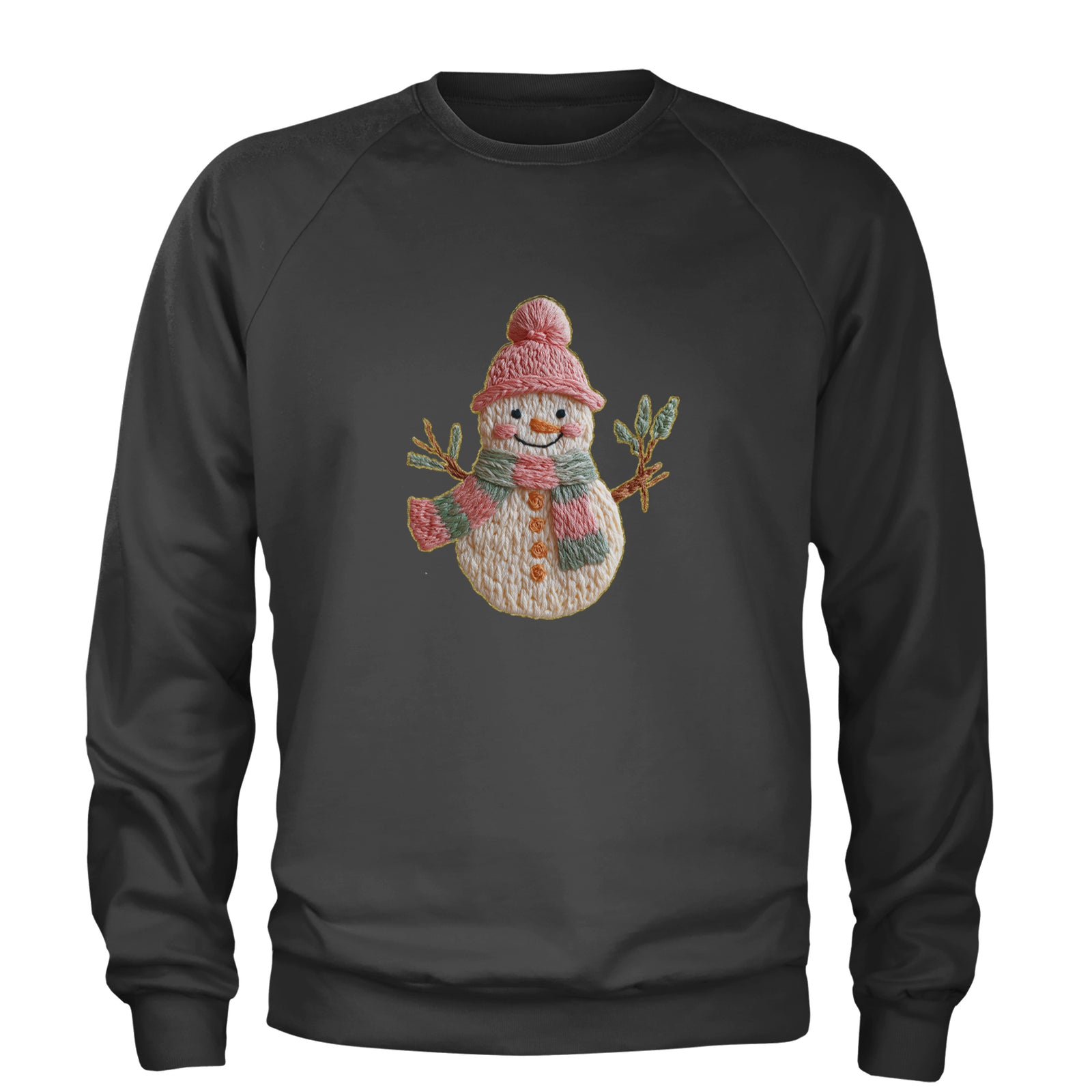 Vintage Snowman Embroidery Art Soft Cottagecore Adult Crewneck Sweatshirt Black