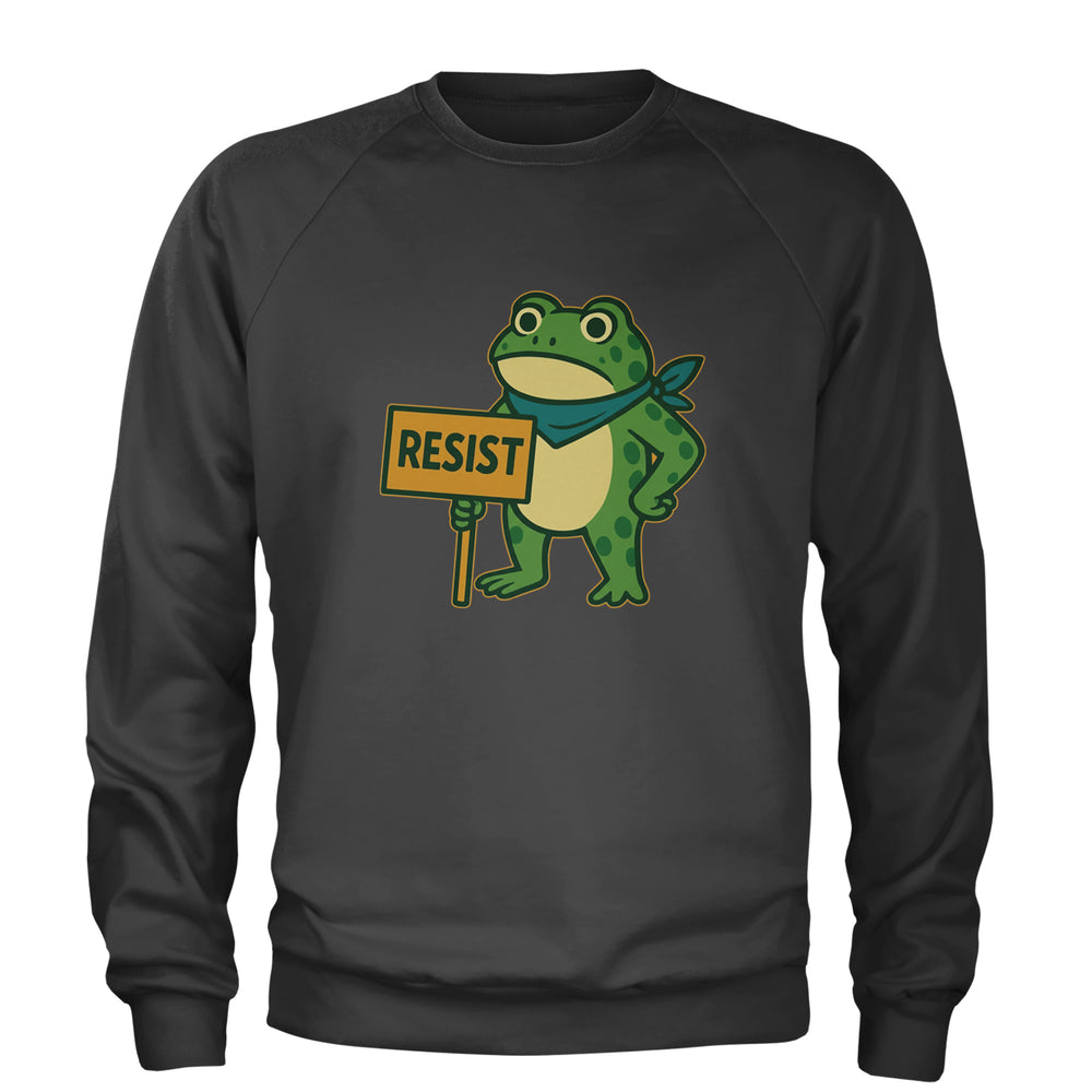 Sign Resist Meme Frog Protest graphic on Unisex Heavyweight Fleece Crewneck Sweatshirt in Charcoal Grey