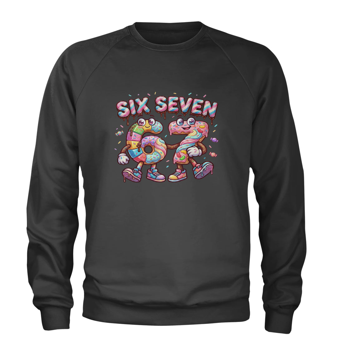 67 Candy Swirl Meme Adult Crewneck Sweatshirt Charcoal Grey