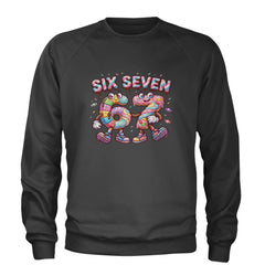 67 Candy Swirl Meme Adult Crewneck Sweatshirt Charcoal Grey