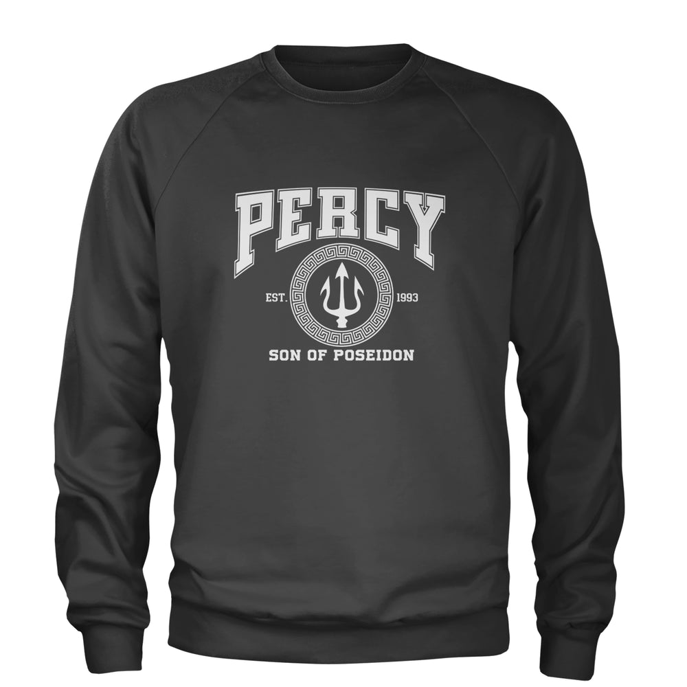 Percy Son Of Poseidon Sea God graphic on Unisex Heavyweight Fleece Crewneck Sweatshirt in Charcoal Grey