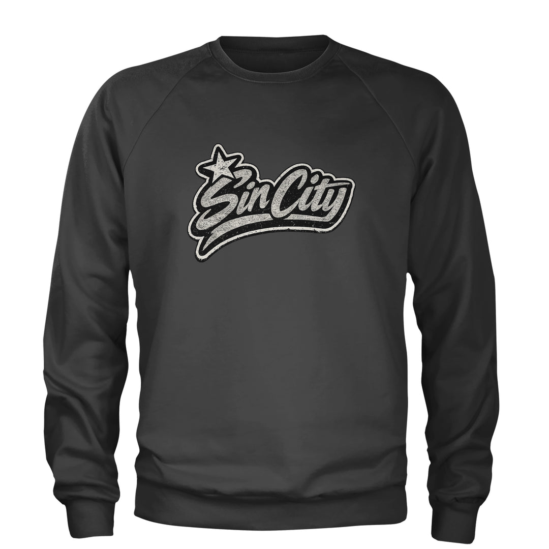 Sin City Vegas Retro Vintage Adult Crewneck Sweatshirt Charcoal Grey