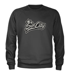 Sin City Vegas Retro Vintage Adult Crewneck Sweatshirt Charcoal Grey