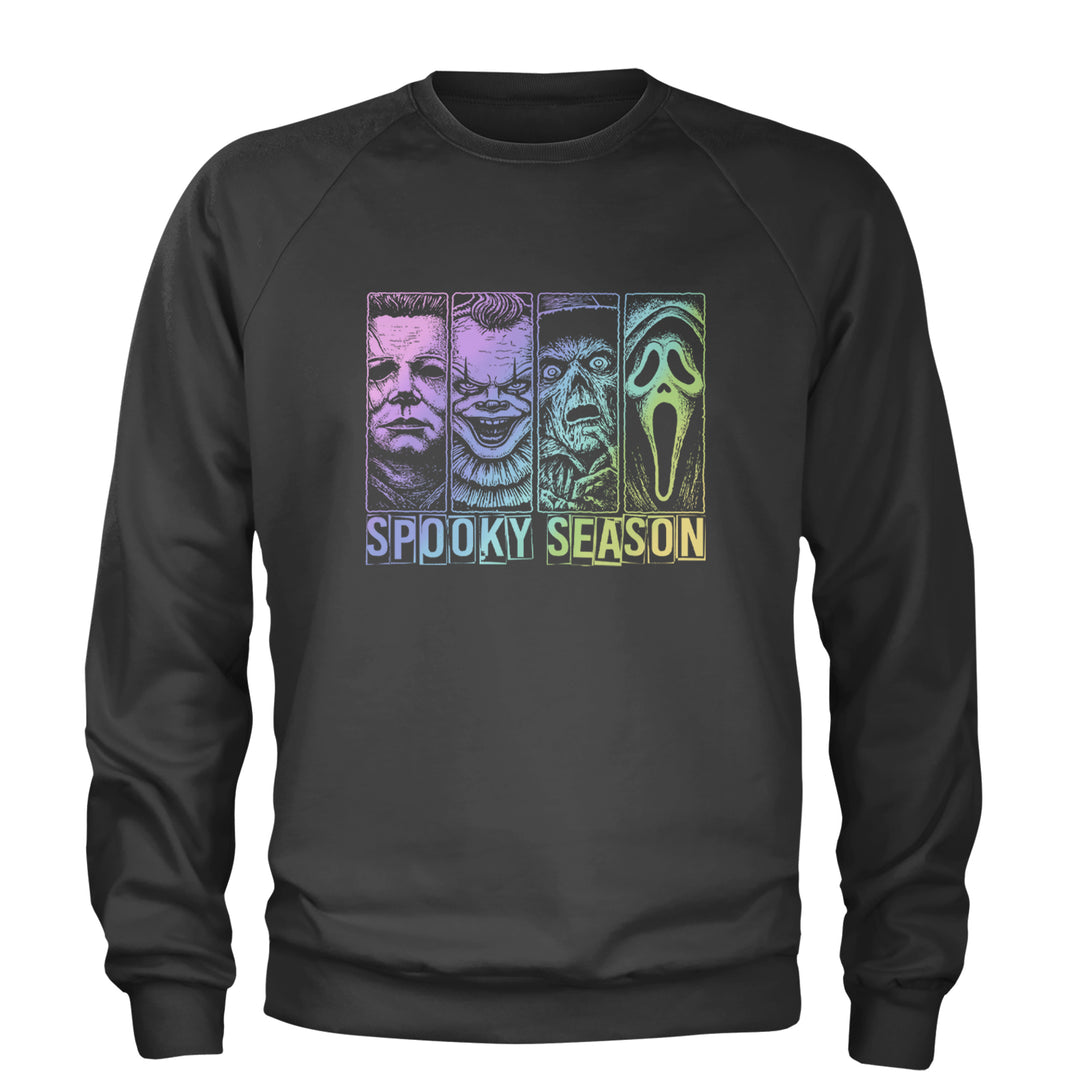 Spooky Season Horror Icons Halloween Adult Crewneck Sweatshirt Charcoal Grey