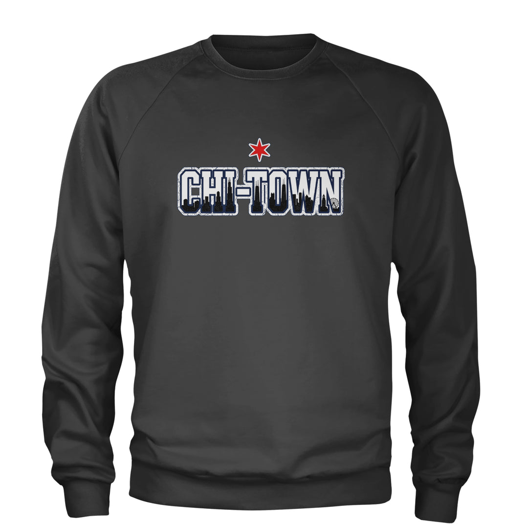 Chicago Chi-Town City Pride Adult Crewneck Sweatshirt Charcoal Grey