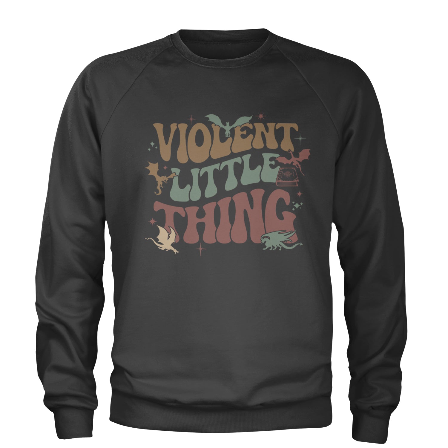 Violent Little Thing Dragon Adult Crewneck Sweatshirt Charcoal Grey