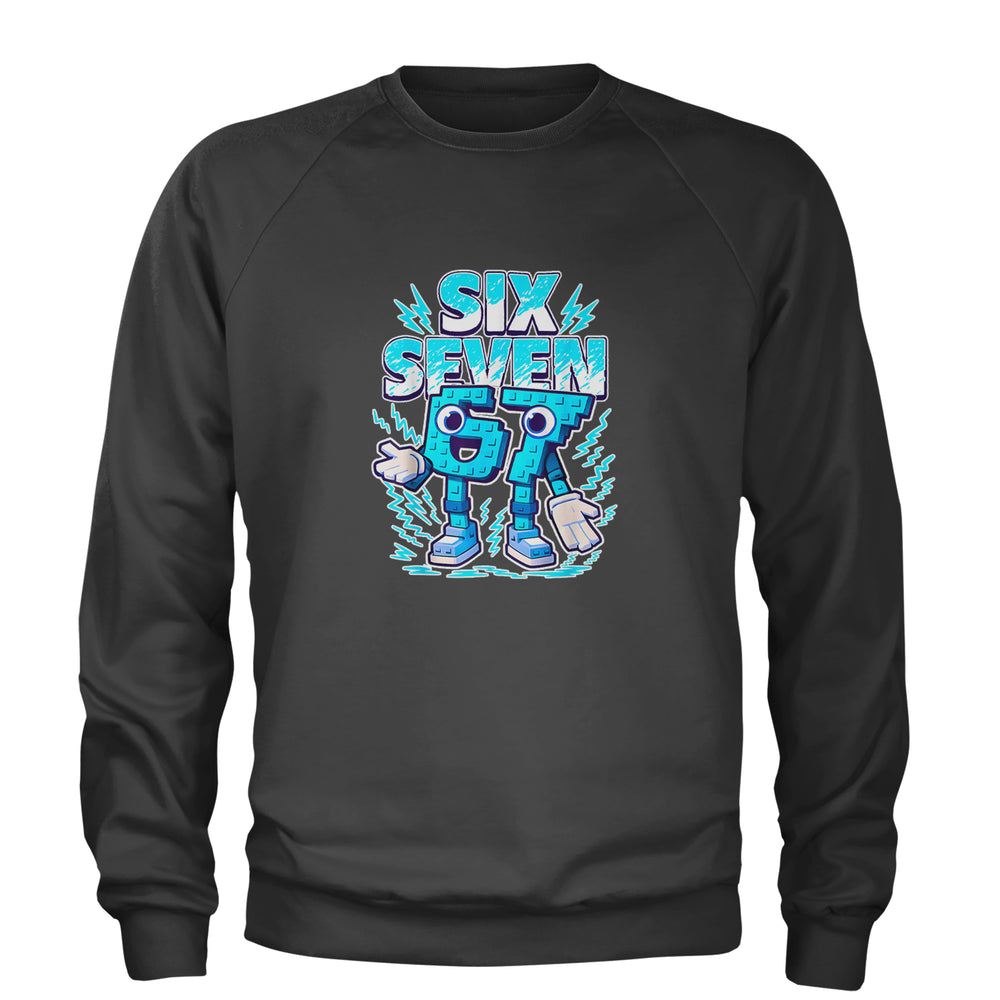 67 Brainrot Meme Slang graphic on Unisex Heavyweight Fleece Crewneck Sweatshirt in Charcoal Grey