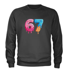 67 Dripping Ice Cream Donut Melt Adult Crewneck Sweatshirt Charcoal Grey