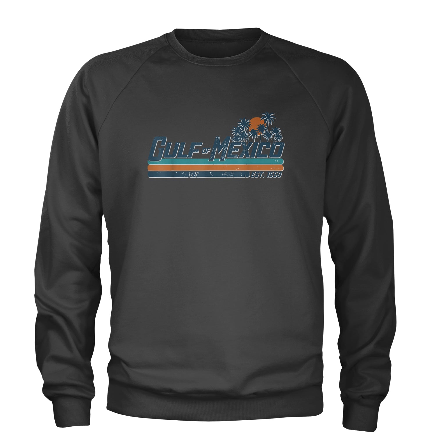 Gulf Of Mexico Established Year 1550 Adult Crewneck Sweatshirt Charcoal Grey