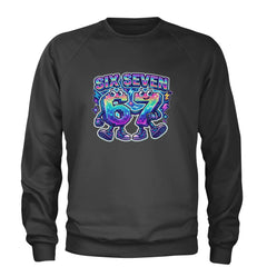 Six Seven 67 Retro Pixel Buddies Adult Crewneck Sweatshirt Charcoal Grey