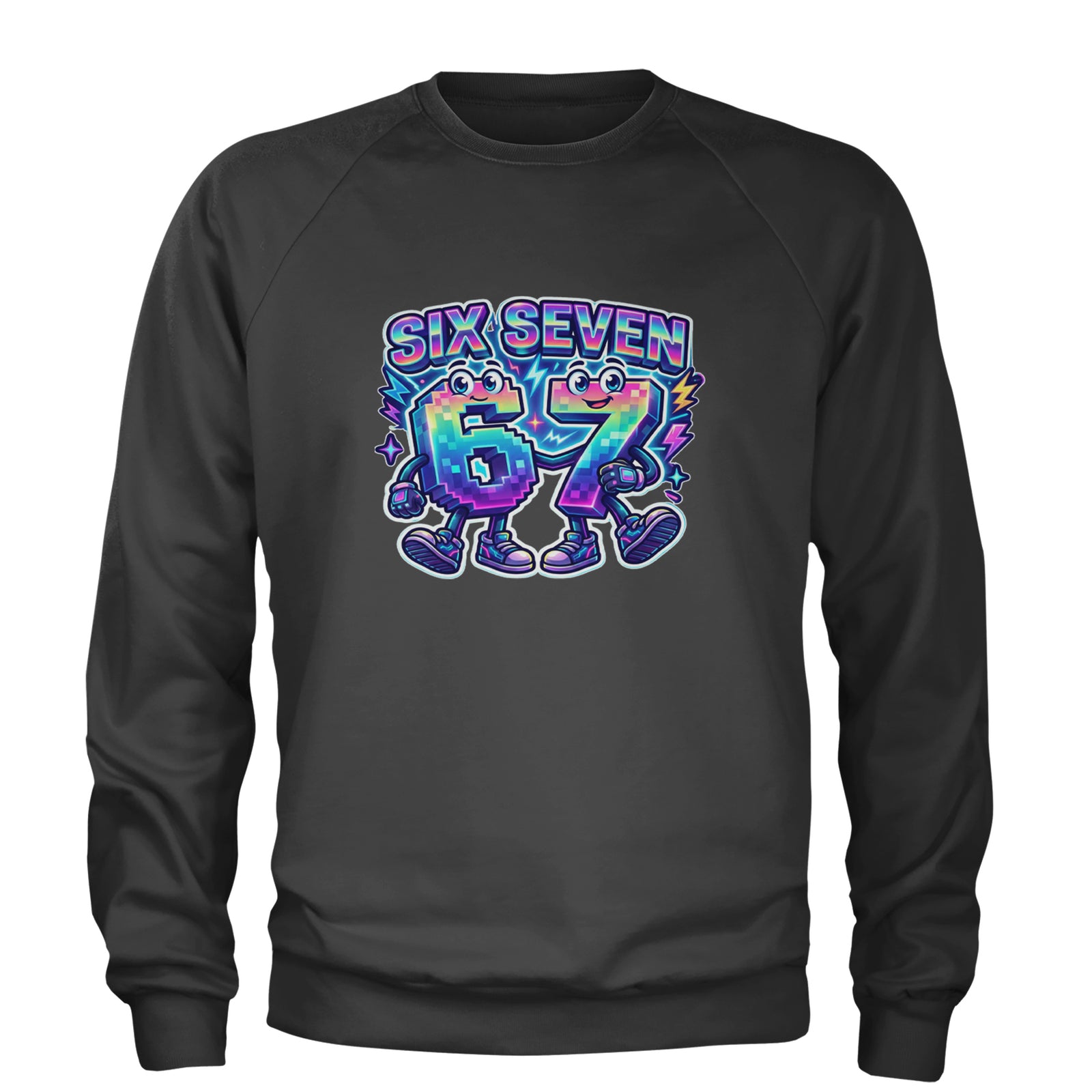Six Seven 67 Retro Pixel Buddies Adult Crewneck Sweatshirt Black