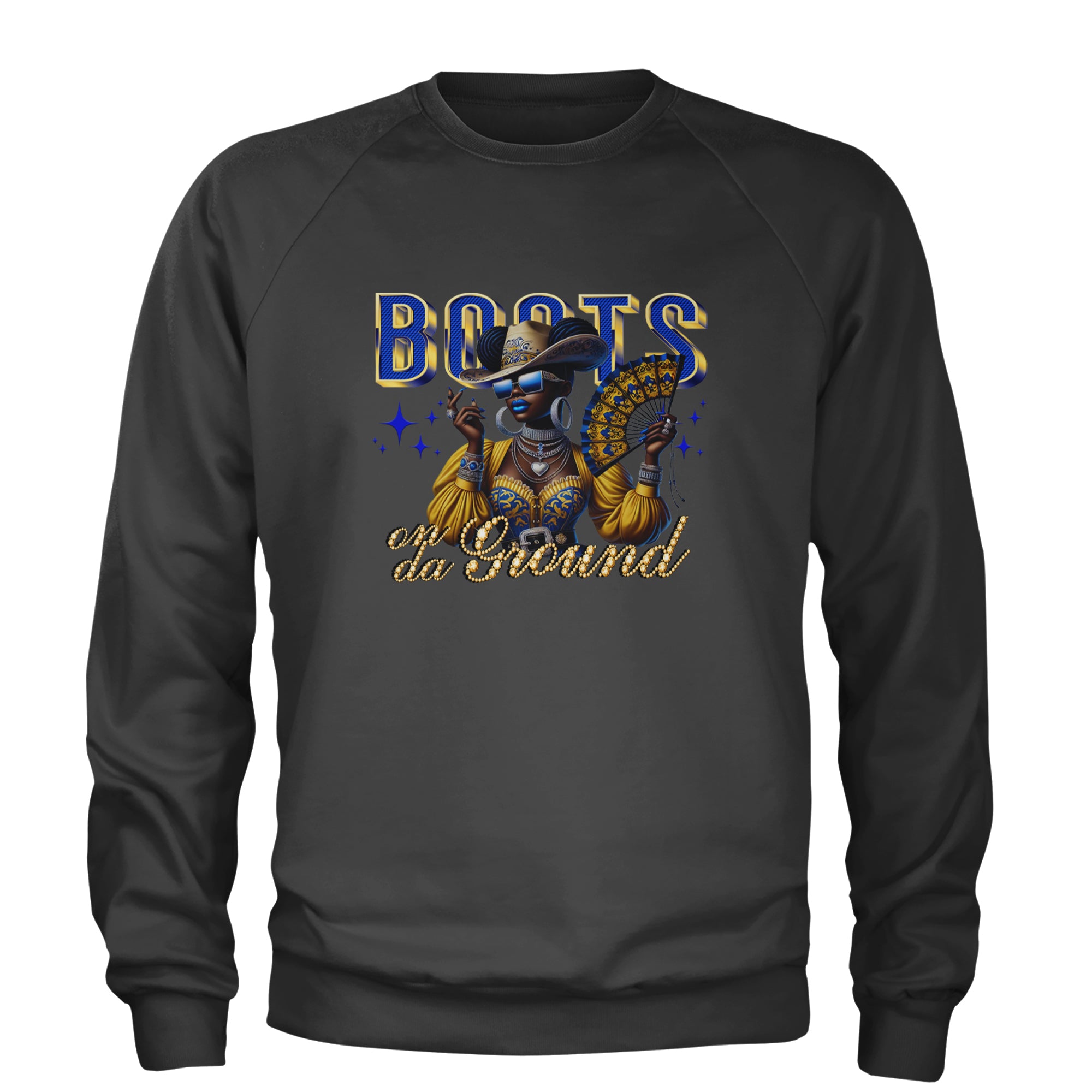 Boots On Da Ground Folding Fan Adult Crewneck Sweatshirt Black